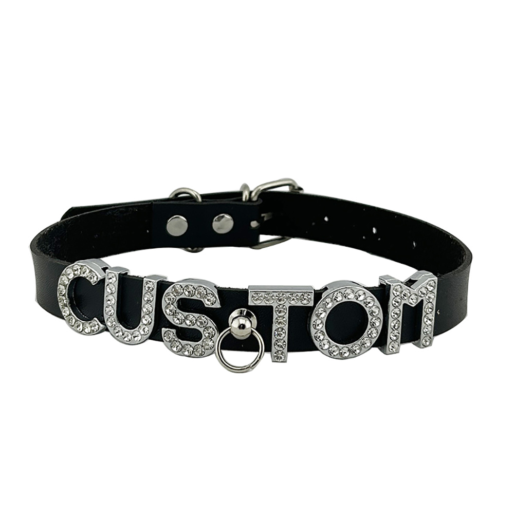 Name Necklace Custom - Crystal Punk O-Ring PU Custom Letters