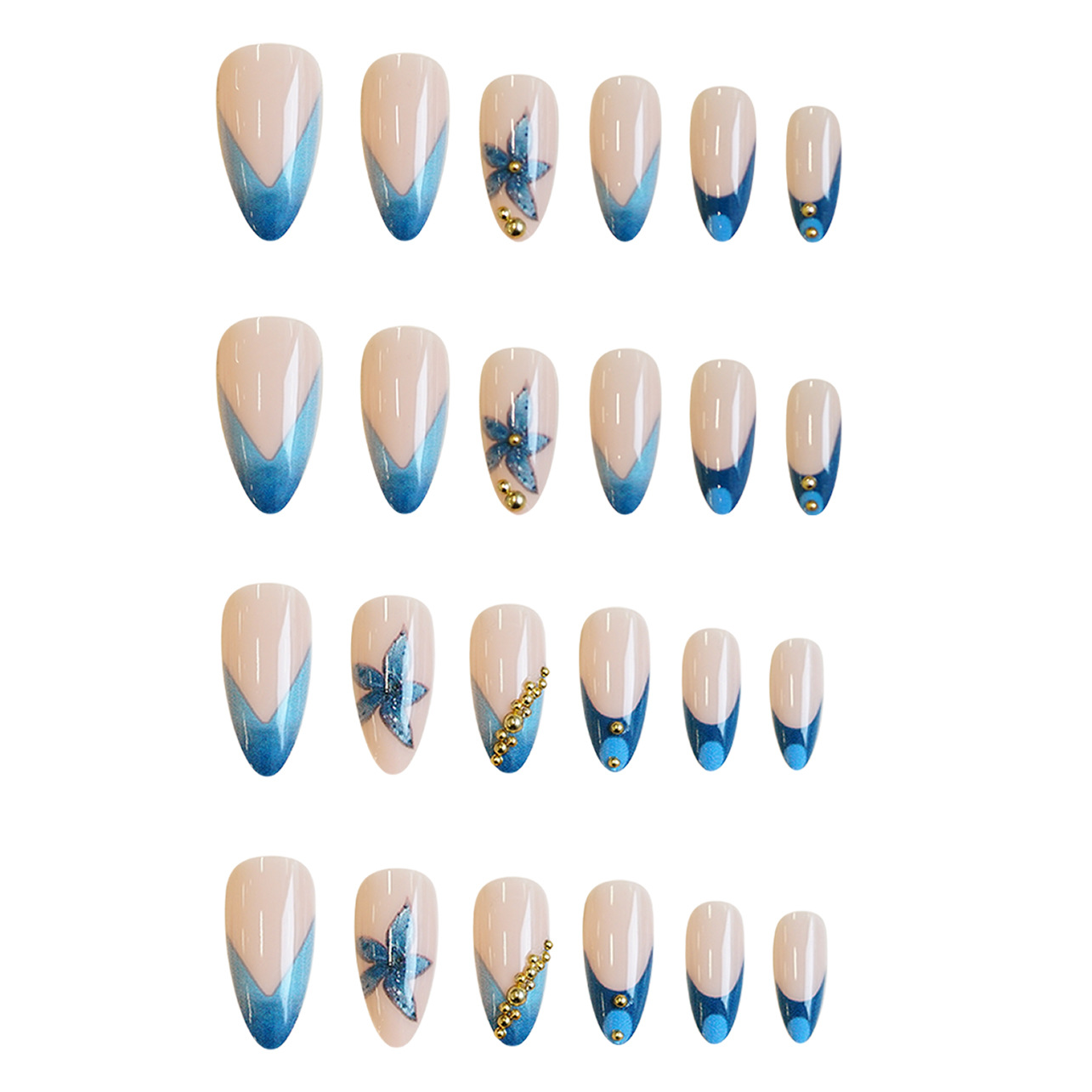 Nude fake nails with pink blue - Pressed Flower Art ulasan dan harga