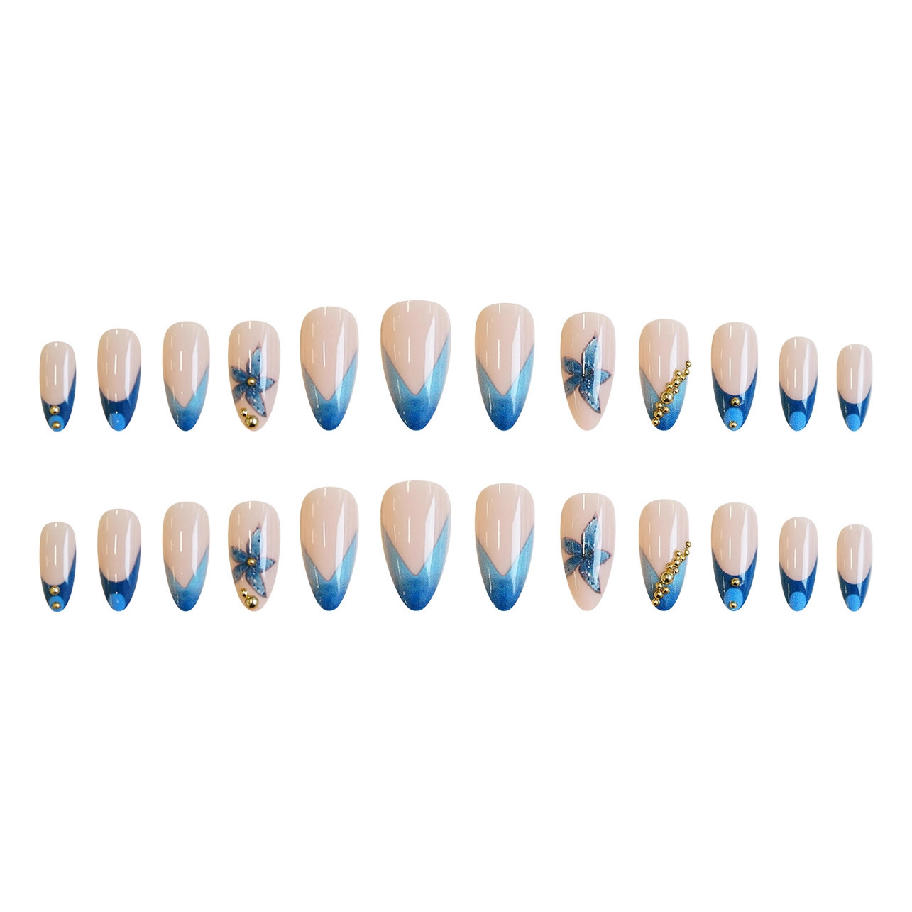 Nude fake nails with pink blue - Pressed Flower Art ulasan dan harga