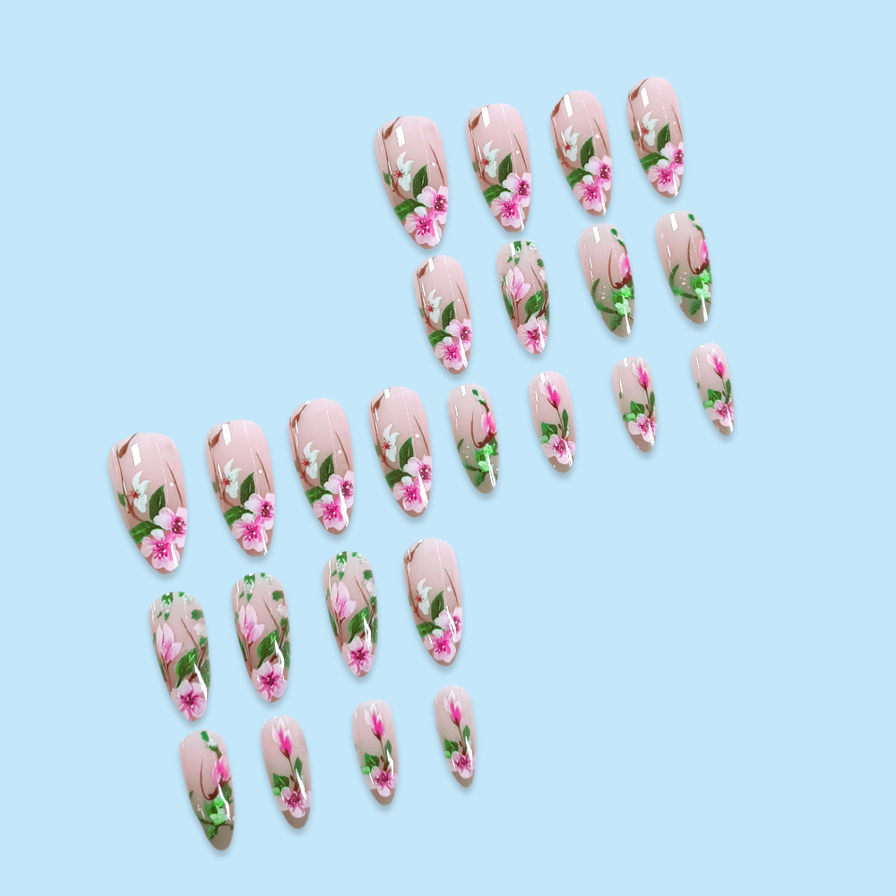 Short Almond Press on Nails 3D - Pressed Flower Art ulasan dan harga