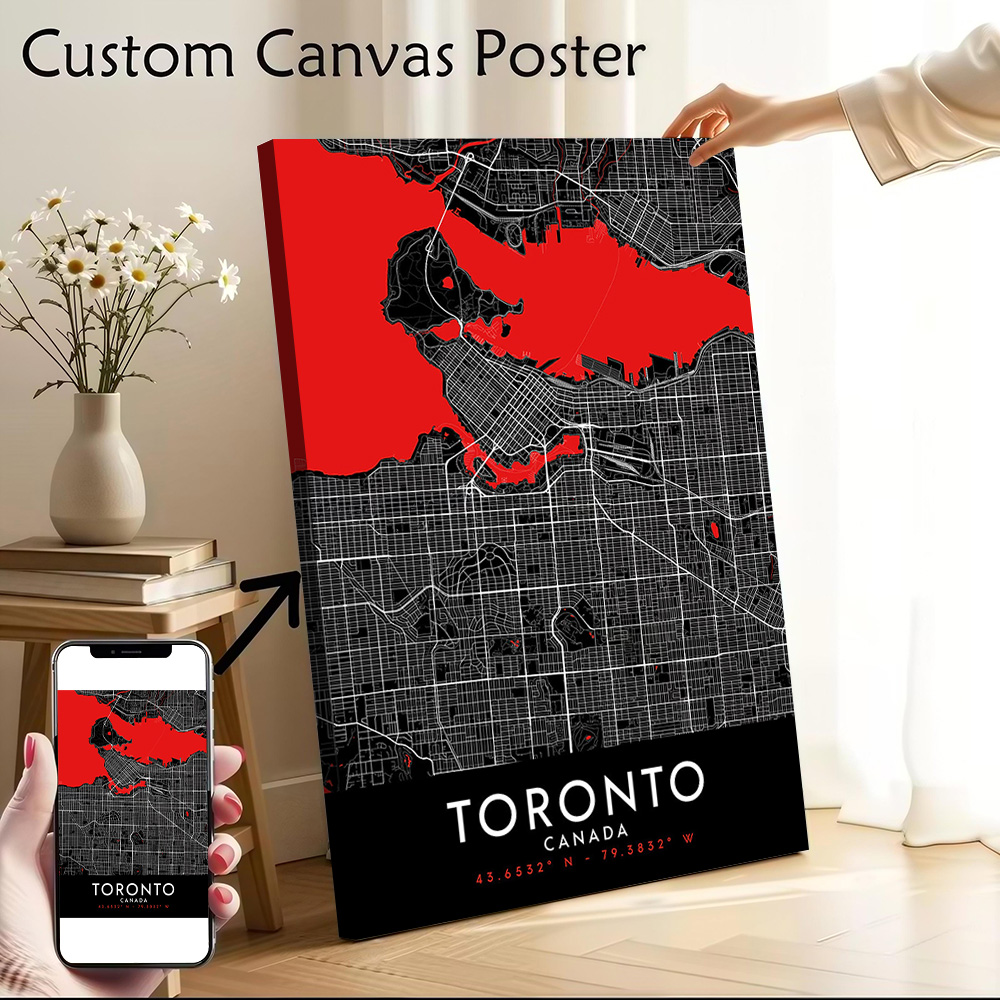Toronto Dark Map Canvas Wall A - Custom Map Poster ulasan dan harga