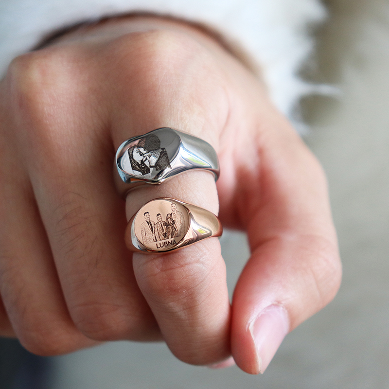 Custom Engraved Picture Logo N - Initial Ring Custom ulasan dan harga