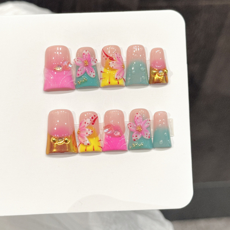 10pcs Ocean Style Fake Nails D - Pressed Flower Art ulasan dan harga