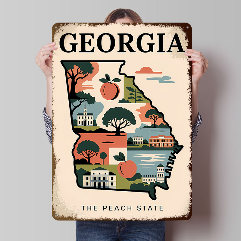 Georgia: The Peach State Illus - Custom Map Poster ulasan dan harga